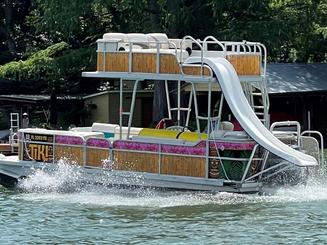 Double Decker Tiki Pontoon  with Slide on Lake Travis