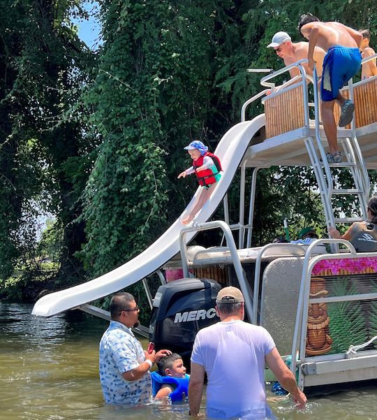 Double Decker Tiki Pontoon  with Slide on Lake Travis