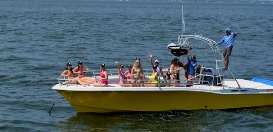 Charter privado con capitán en el puerto de Charleston, parada para nadar, barco de fiesta de 35 pies