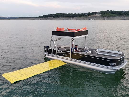 Barco de fiesta de dos pisos con tobogán acuático, nenúfar, hielera, Capt. Lake Travis