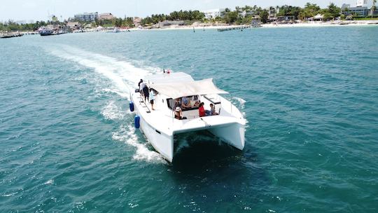 Fretamento privado de catamarã a motor de 46 pés para até 45 pessoas em Cancún 