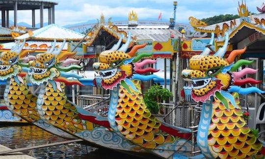 Dragon boat trip on Perfume river in Hue city