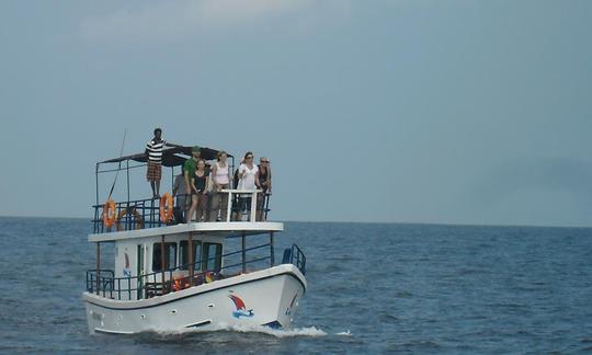 Barco de observação de baleias em Weligama//Mirissa