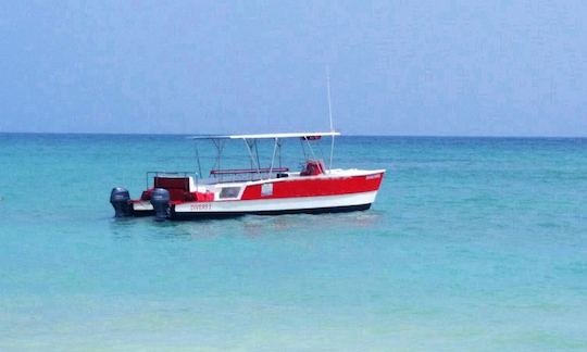 Pequeno barco catamarã em Punta Cana, República Dominicana