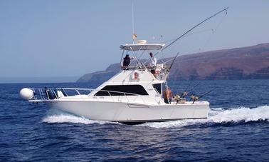 Disfruta de la pesca en San Sebastián de La Gomera, España, en Cabot Sport Fisherman de 35 pies