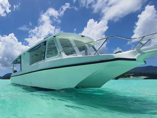 Excursão privada de Mahe a Praslin - La Digue a bordo do barco de vidro Souris de 30 pés