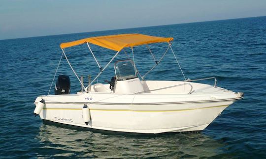 16' Olympic 490 SX Deck Boat Rental in Rodos, Greece