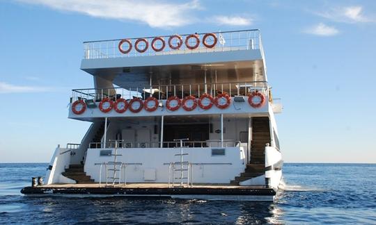 catamaran encompassing all aspects of a Red Sea trip from fine dining to underwater viewing on a daily cruise.