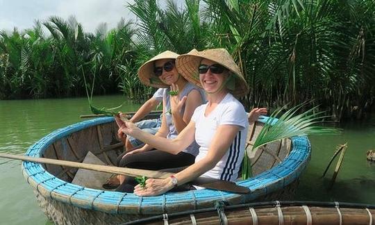 paddling basket boat with local fishmen