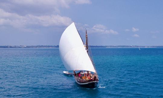 Luxury 60 foot Traditional Dhow sailing off Stone Town, Zanzibar Archipelago