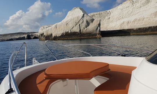 Explore Santorini with Blu Water 640 “Captain Marvel” Boat in Vlichada, Greece