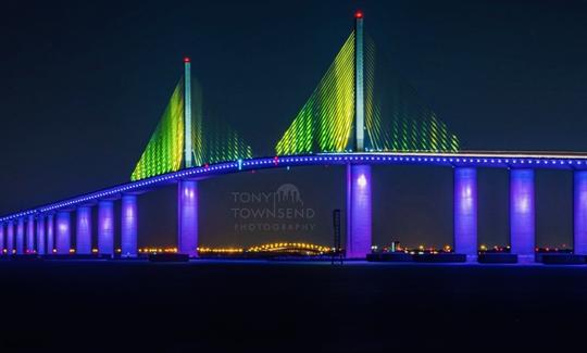 skyway bridge at night