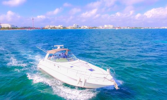 Sea Ray 410 Express Cruiser Private Yacht Rental for Groups Families in Cancún