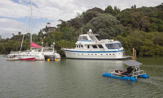 Incrível aluguel de barco elétrico silencioso para cruzar o rio Kerikeri, NZ