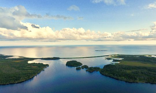 View of St.Esprit Lake and the sandbar that divides it from the Atlantic Ocean on Cape Breton’s South Coast