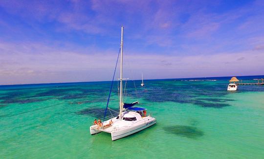 Saludos a los mares: ¡Alquile un catamarán de 37 pies en Cancún con opciones de barra libre!