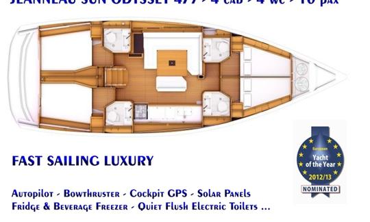 Jeanneau Sun Odyssey 479 ( 2016 / 10 pax ) fast yacht from Kos to sail Aegean islands, Greece