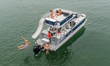 28’ Double Decker Pontoon with Water Slide on Lake Norman