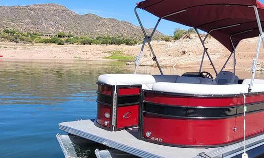 Beautiful 2022 Crest 240LX Tritoon for rent at Lake Pleasant w/ seating for 12!