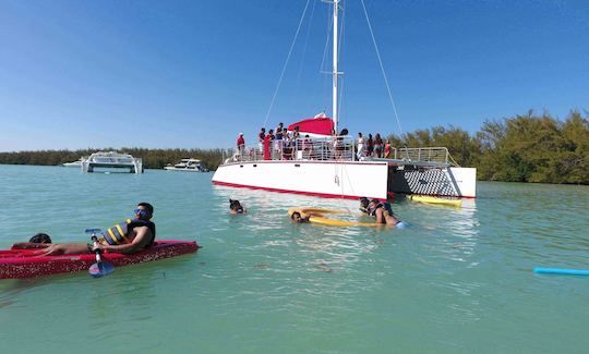 ¡El catamarán Party Boat con capitán y tripulación con capacidad máxima de hasta 42 personas!