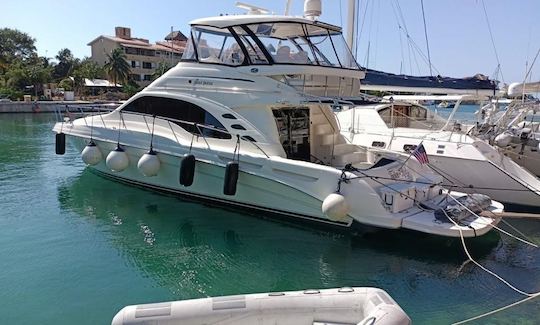 Louez un yacht Sea Ray de 58 pieds à Sedan Bridge. Visitez El Cielo Cozumel. Tout compris