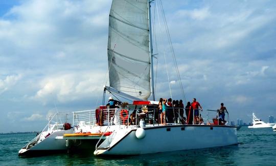 El catamarán Party Boat para 42 personas incluye: 1 capitán, 1 compañero y 1 camarero