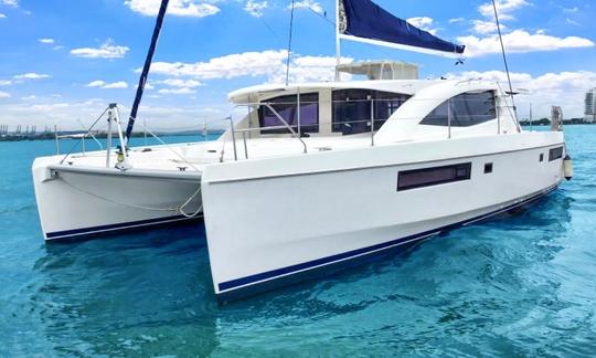 Avalon One - 2016 Leopard Catamaran - Front View of the 48' Catamaran on the Water