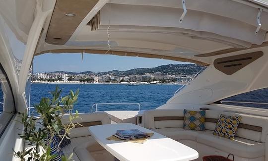 Princess V65 Power Mega Yacht Rental in Golfe-Juan, Provence-Alpes-Côte d'Azur.