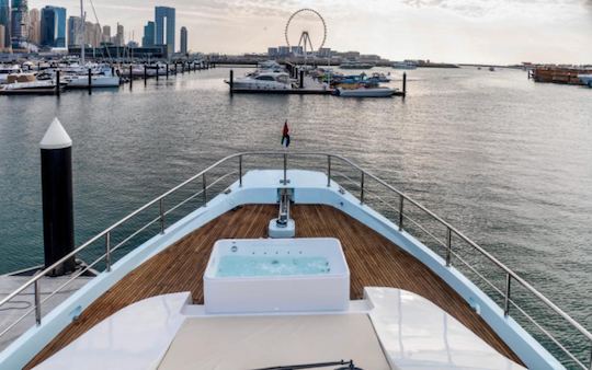 Explore the beautiful Dubai coast aboard our 120ft Mega Yacht