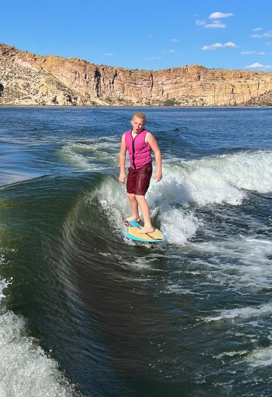 Enjoy a carefree day at Saguaro Lake with Captain Sheldon on a new 2024 wakeboat