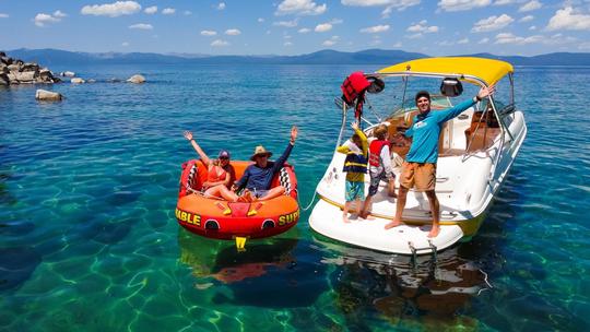 Aluguel de lancha de 28 pés - até 12 - Passeios turísticos para esportes aquáticos com banheiro - Lake Tahoe