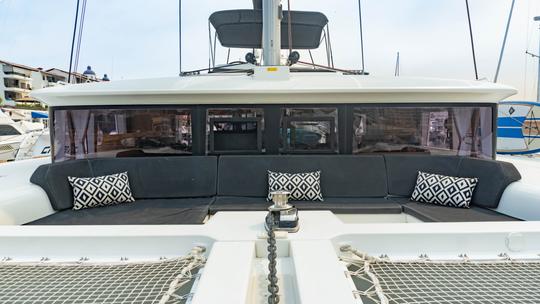 The perfect sailing 46ft Lagoon Catamaran for a party at the sea.