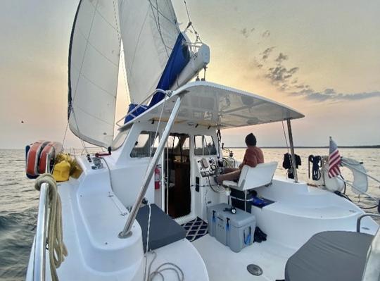 Sailing with Dolphins at Sunset on 35ft Legacy Catamaran