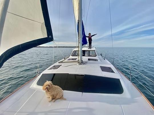 Sailing with Dolphins at Sunset on 35ft Legacy Catamaran