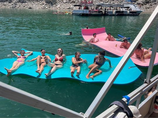 Double Decker Tiki Pontoon  with Slide on Lake Travis