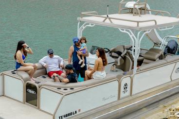 Double Decker Tritoon with Water Slide on Lake Travis