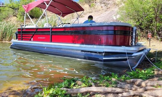 Beautiful 2022 Crest 240LX Tritoon for rent at Canyon lake with seating for 12!