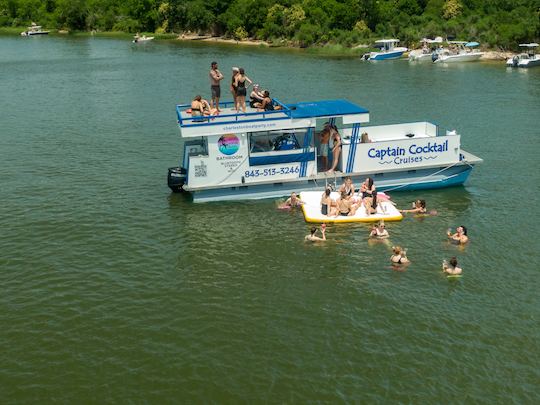 Barco de festa privado de 35 pés; banheiro e terraço superior; parada para nadar, despedida de solteira perfeita 