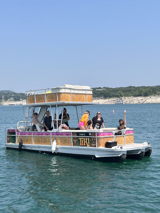 Double Decker Tiki Pontoon  with Slide on Lake Travis