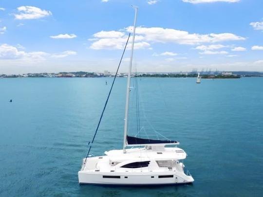 Avalon One - 2016 Leopard Catamaran - Full View of the 48' Catamaran on the Water