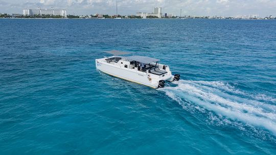 Fretamento privado de catamarã a motor de 46 pés para até 45 pessoas em Cancún 